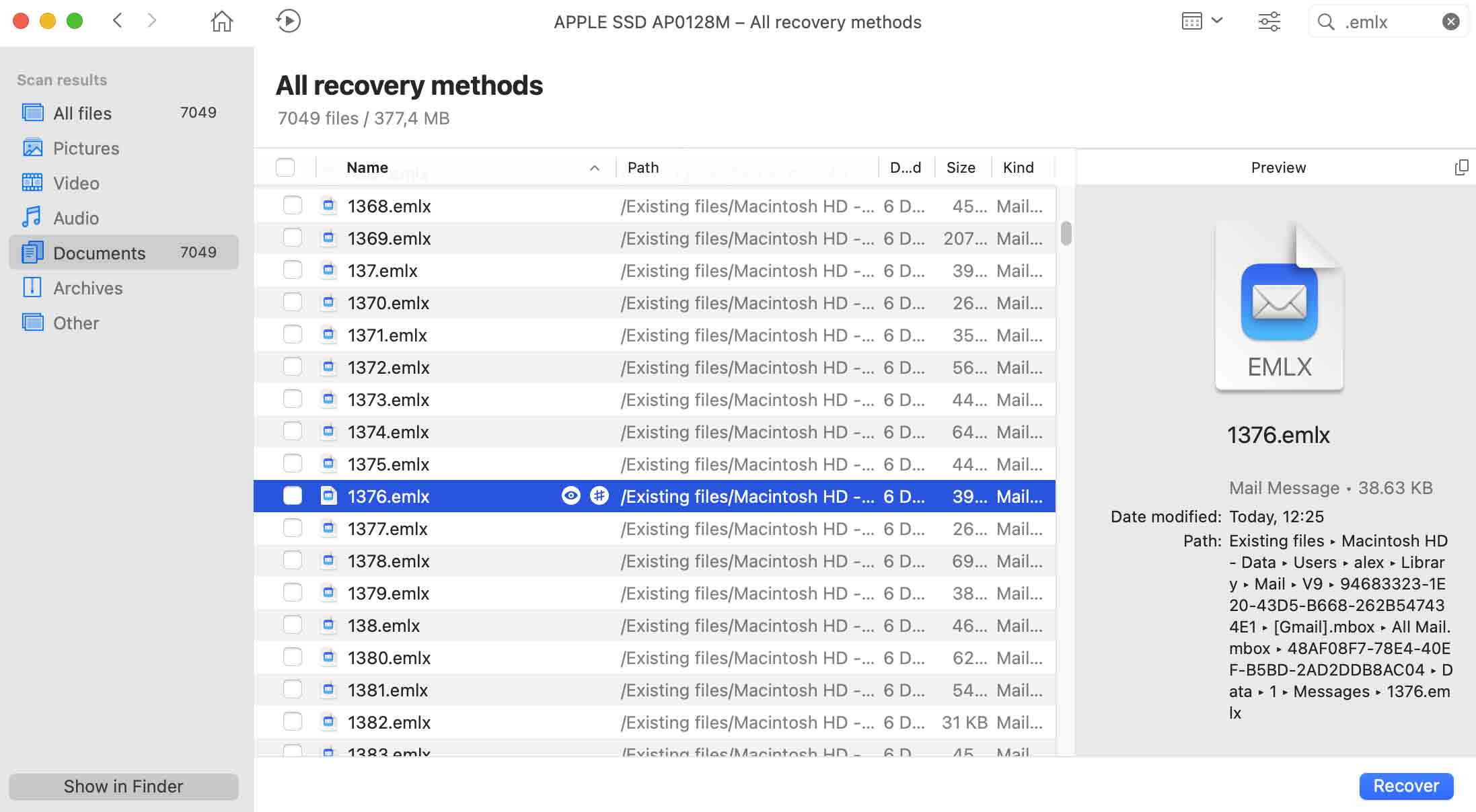 Recover the deleted mail file